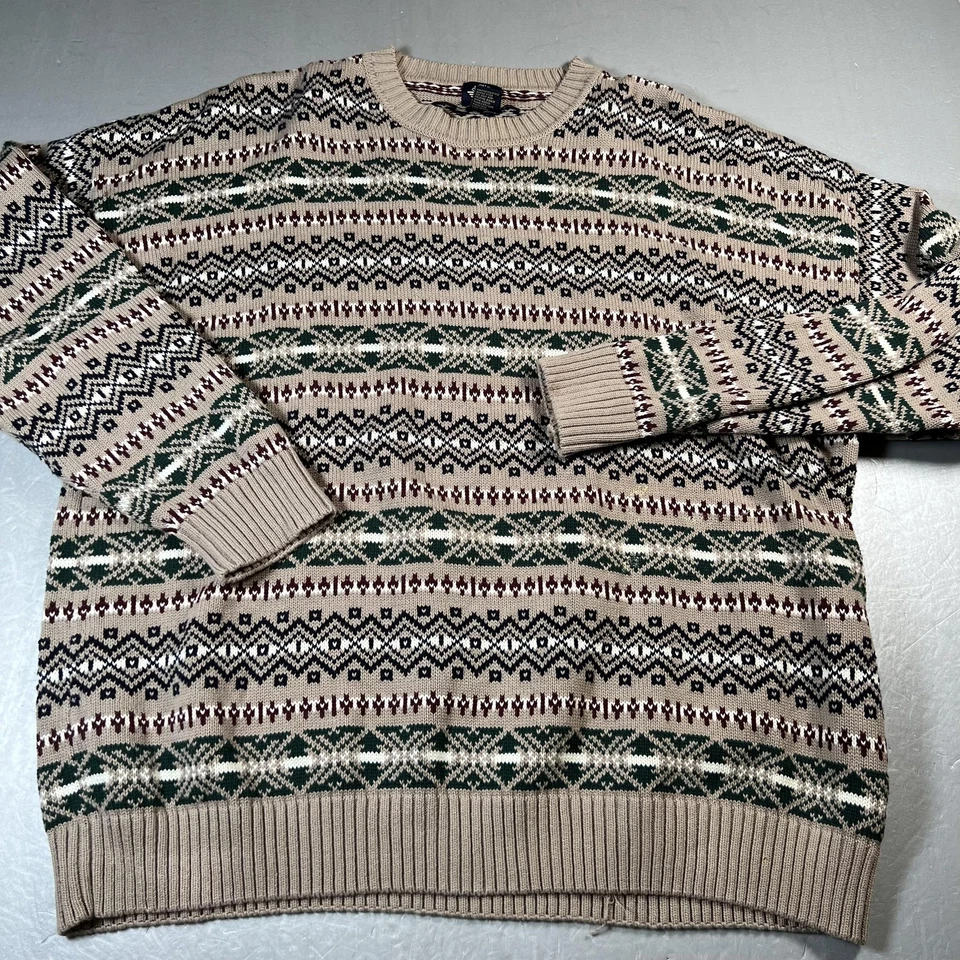 Suéter Dockers Para Hombres 2XL Beige Fair Isle Tejido Nórdico Cuello Redondo Algodón Abuelo Foto 2 de 4
