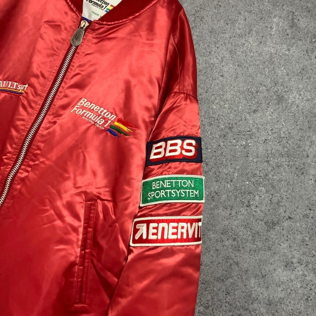 Old Clothes Vintage 80S Benetton F1 Varsity Jacket No.sj1459 Red Size 48 From JP image 2