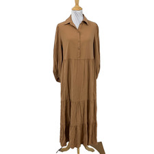 Max Studio Shirt Dress Womens XS Extra Small Caramel Tiered Long Sleeve Maxi