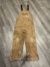 Carhartt Loose Fit Bib Overalls Mens Medium Brown Duck Quilt Lined OR4393-M