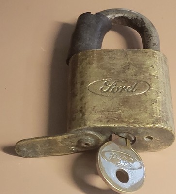 Vintage Ford Truck Brass padlock W/ Original Key Uncleaned & Works