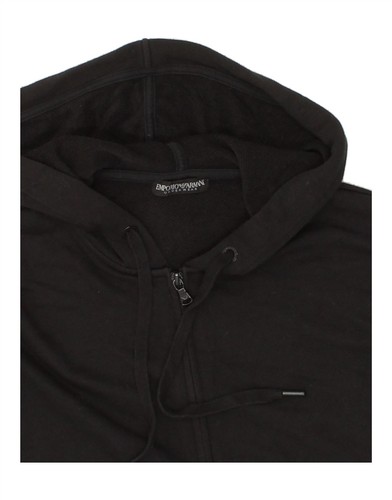 EMPORIO ARMANI Hombres Gráfico Cremallera Sudadera con Capucha Suéter Grande Negro Algodón OZ06 - Imagen 3 de 3