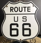 VINTAGE US U. S.  ROUTE 66 GASOLINE 13” PORCELAIN GAS PUMP HIGHWAY ROAD SIGN