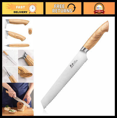 8-Inch Bread Knife, Swedish 14C28N Steel, Forged Blade, Precision Cutting Tool