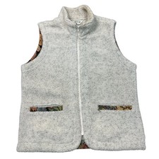 Orvis Sherpa Fleece Vest Floral Trim Zip Outdoor Casual Womens Medium