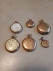 Lot Of 6 ANTIQUE GOLD FILLED POCKET WATCHES ELGIN HAMPDEN US WATCH CO 3 HUNTERS