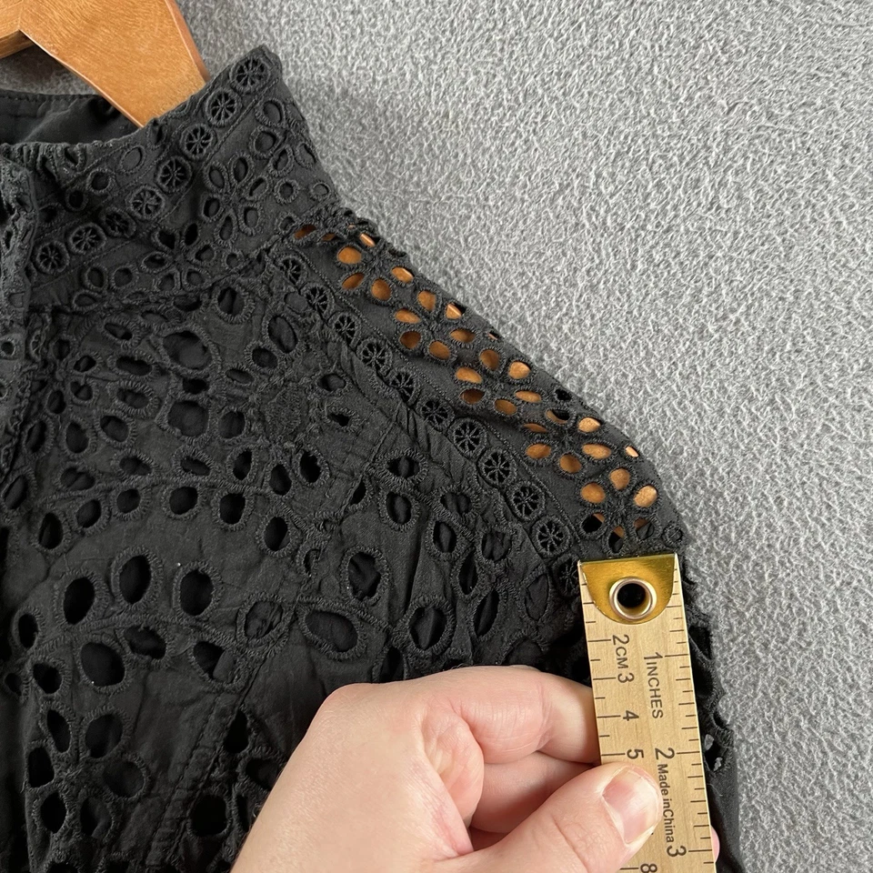 H&M Mini Dress S Black Broderie Anglaise Lace High Collar Cutwork Victorian Boho - Image 4 of 4