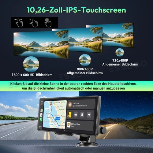 4K 10.26-Zoll Wireless Apple Carplay Android Auto Display Vorne Rückfahr Dashcam - Bild 7 von 16