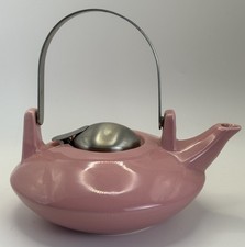 Pink Ceramic Flat Teapot w Infuser O.D.I. China 2006 Modern Minimalist Tea Pot