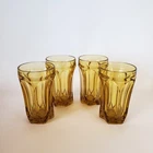 Vintage Set of 4 Amber Anchor Hocking Fairfield Pattern