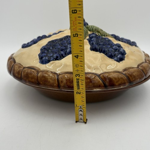 Vintage Ceramic Blueberry Pie Dish Covered Casserole Server Brown Glaze 10.5” - Picture 10 of 10