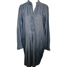 Loft Women's Long Sleeved Ruffled Front Chambrey Dress Size XS