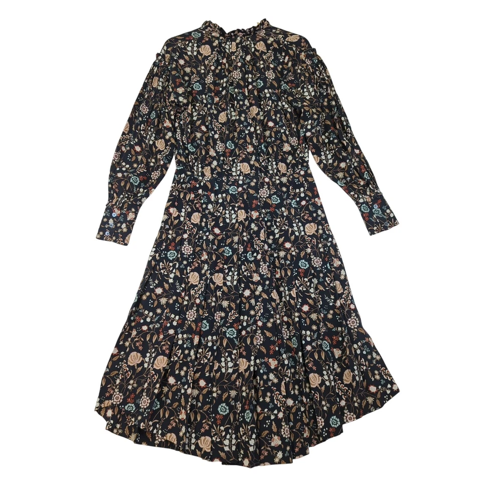 Maxi Vestido FRAME Mujer Estampado Floral Manga Larga, Bohemio Negro Multicolor Foto 2 de 4