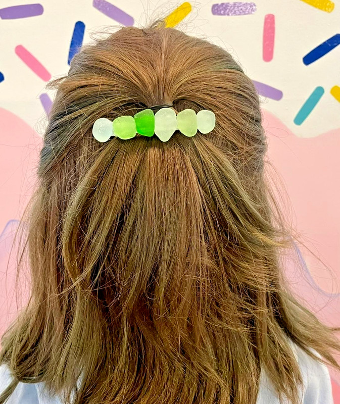2 Girls Hair Barretts Real Seashells & Genuine Beach Glass Kids Hair Accessories