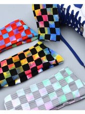 2 Pairs Tie Dye Checkerboard Crew Socks Colorful Streetwear Unisex Plaid Pattern