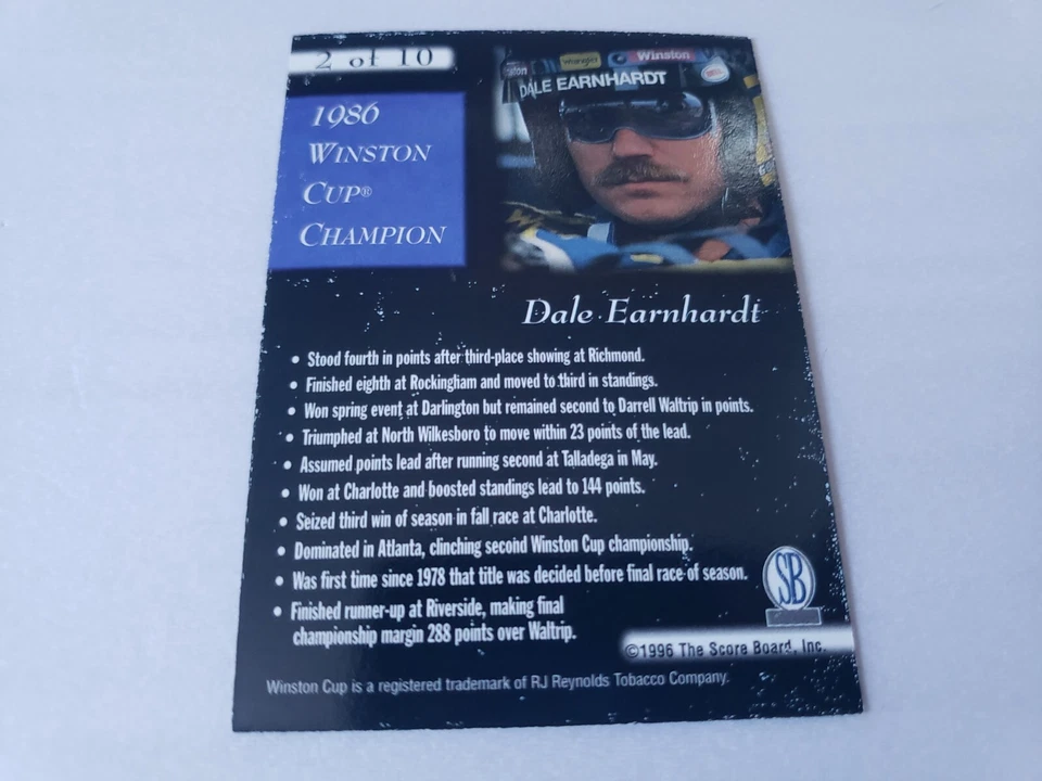 Dale Earnhardt 1996 Score Board #2 Card NASCAR - Image 2 of 2