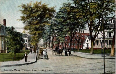 Everett Massachusetts Hancock Street Looking North Vintage Postcard Spc14