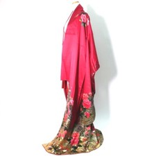 9103D3 Silk Japanese Kimono Furisode Peony Chrysanthemum Bellflower