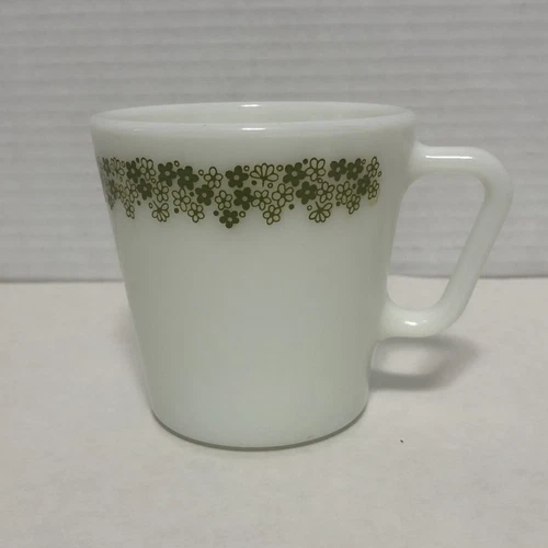 Vintage Pyrex 1410 White Coffee Mug Spring Blossom Green Floral Daisy