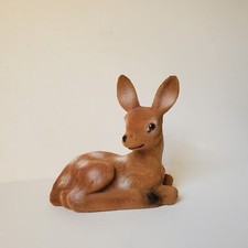 Vintage Flocked Spotted Fawn Deer With Beaded Eyes Hong Kong Figurine Kitsch