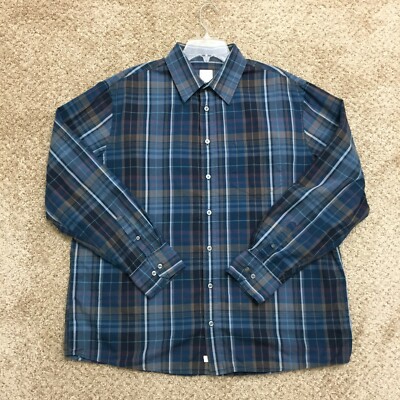 Merona Shirt Mens XL Blue Plaid Long Sleeve Button Up