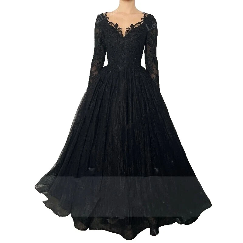 Sequin Lace Black Wedding Dresses