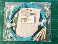 MOLEX QSFP MPO/MTP 8F to 4x LC Fiber Optic Breakout Cable, Multimode OM3 Aqua