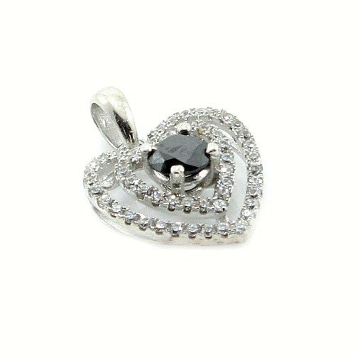 Sterling Silber schwarz und weiß Zirkonia Set Herz Anhänger-GRATIS Geschenkbox