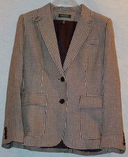 RALPH LAUREN LADIES BROWN HOUNDSTOOTH LINEN BLAZER SIZE 10P NEW WITH TAGS