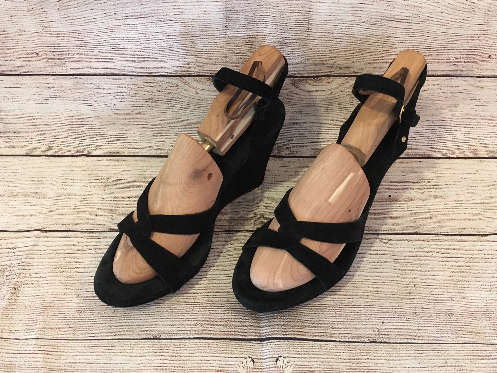 Scarpe UGG Australia donna zeppa nere scamosciate cinturino alla caviglia tg. 8