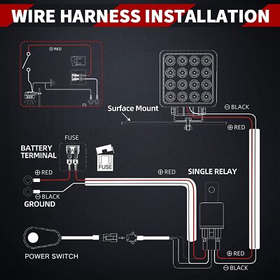 Wiring Harness 2 Lead, Rfroad Lighting 12V LED Light Bar Wiring Harness Kit - Rocker Switch 40A Relay Fuse, for Pod Lights Fog Lights Off Road Light Wiring Harness 2 Lead, Rfroad Lighting 12V LED Light Bar Wiring Harness Kit - Rocker Switch 40A Relay Fuse, for Pod Lights Fog Lights Off Road Light
