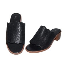 Frye Women's Slip-On Sandals Size 6 Black Faux Leather Block Heel Wavy Design