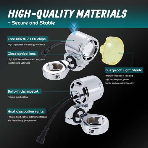 Motorcycle 72W Auxiliary LED Spotlight Low & High Beam for 39mm/1.5'' Forks - Picture 5 of 10