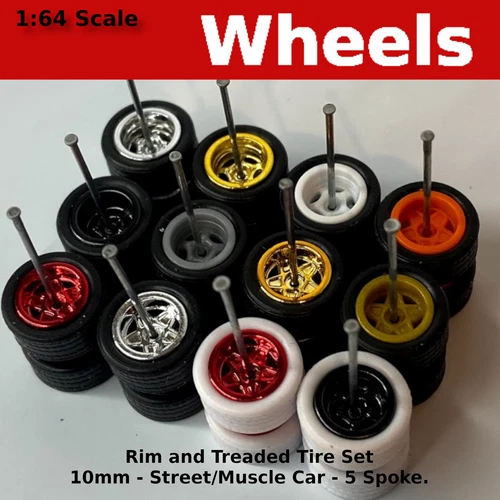 5 spoke Real Riders Classic Wheels and Tires Set for 1/64 Scale for Hot Wheels