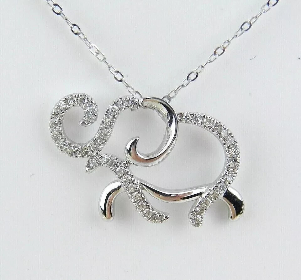 Elephant Beauty Pendant Round Lab Created Diamond 14K White Gold  Plated