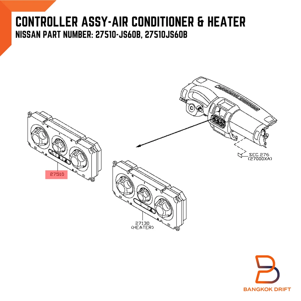 AIR CONDITIONER HEATER CONTROLLER SWITCH NISSAN NAVARA UTE D40 27510-JS60B 07-12 - Image 2 of 4