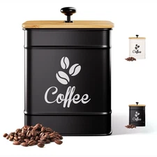 Airtight Coffee Canister - 40 oz Large Iron Black Container 6X8 inch Metal Jar