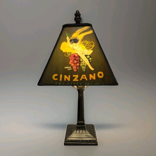 VTG Cinzano Glass Shade Lamp Bronze Tone Advertising Bistro Barware Accent As Is