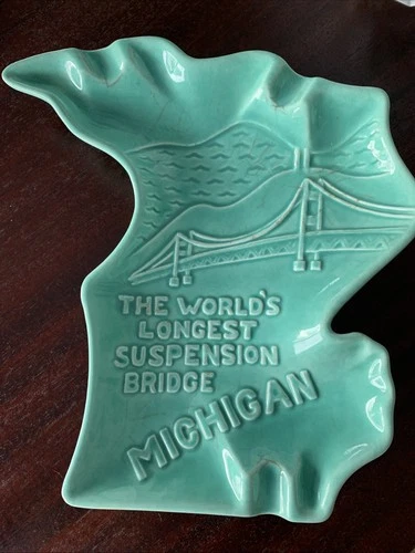 Vintage Royal Haeger Michigan Ashtray The Worlds Longest Suspension Bridge USA