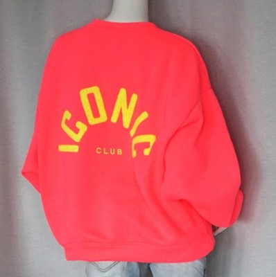 Oversized Sweater Sweat Shirt ICONIC CLUB Signal Gelb Neon Pink 38,40,42,44 Neu