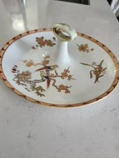 Vintage Nippon Hand Painted handle Tidbit Dish 8"