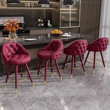 26" Swivel Velvet Bar Chairs Set of 2 Low Back Counter Stools with Footrest