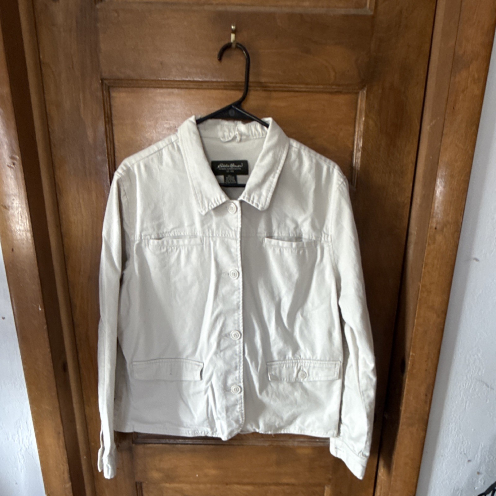 Eddie Bauer Solid White Button Jacket Spread Coll… - image 1