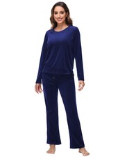 Womens Velour Sweatsuit, 2 Pieces Velour Tracksuit Jogging Lounge Pajama Set ...