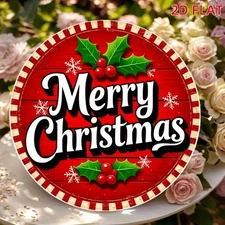 8x8 Inch Vintage Red White Striped Merry Christmas Metal Wall Decor