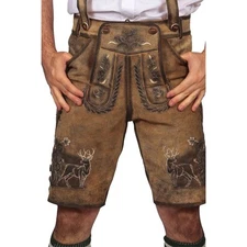 Men's German Bavarian Authentic Lederhosen Oktoberfest Costume Suede Lederhosen