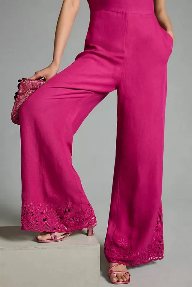 Mono By Anthropologie Talla 10 Mujer * Rosa Corte Lino Una Pieza Halter Elegante Foto 4 de 4