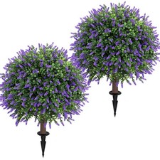 Artificial Lavender Topiary Ball Tree 25" with Ground Spike, Set of 2 Artific...