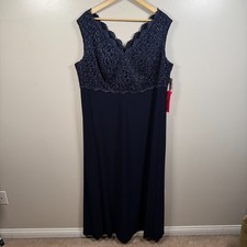 Alex Evenings Surplice Lace Gown Size 18W Navy Blue A-Line Metallic Formal Event