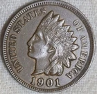 1901 Indian Cent AU Almost 4 Full Diamonds.  True Auction. Traces of Red